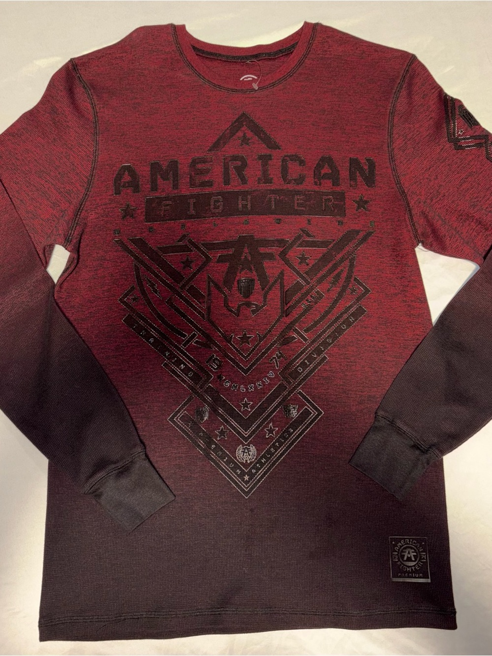 American Fighter Red and Black Heather Crewneck with Front Graphic NWOT SZ XL